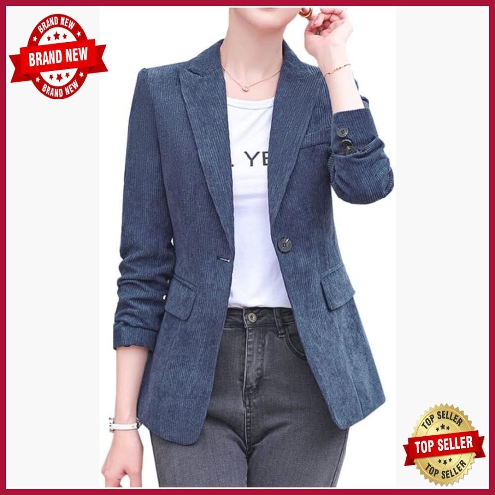 Slim Fit Corduroy Blazer Long Sleeve Button Down Work Office Coat